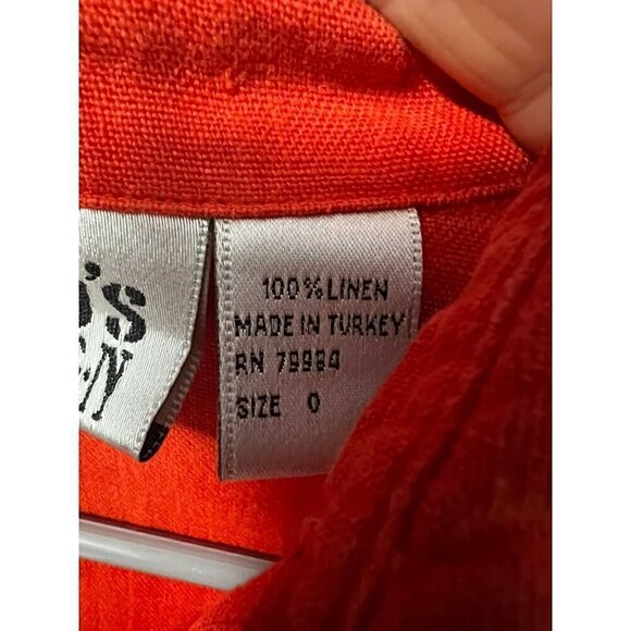 Chicos Design Red 100% Linen Button-Up Long Sleeve Shirt, Coastal Women, Beach 0 - Picture 6 of 6